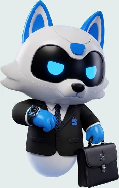 LoBot Coordinador con traje, reloj y maletín