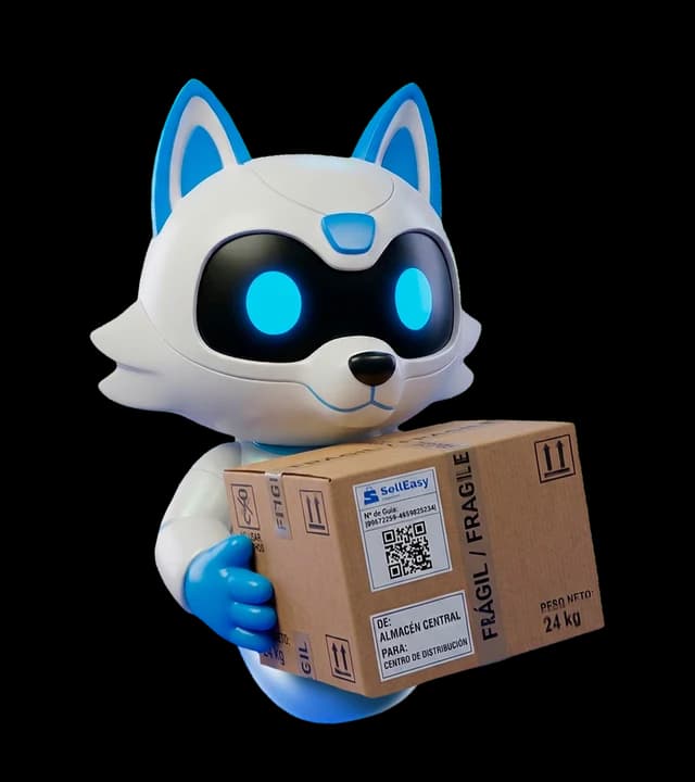 LoBot Logístico sosteniendo un paquete de la tienda